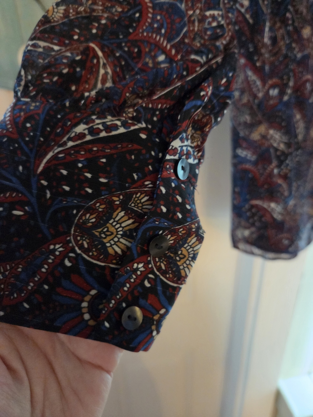 Ann Taylor Navy Paisley Button-Front Blouse - Picture 6 of 11